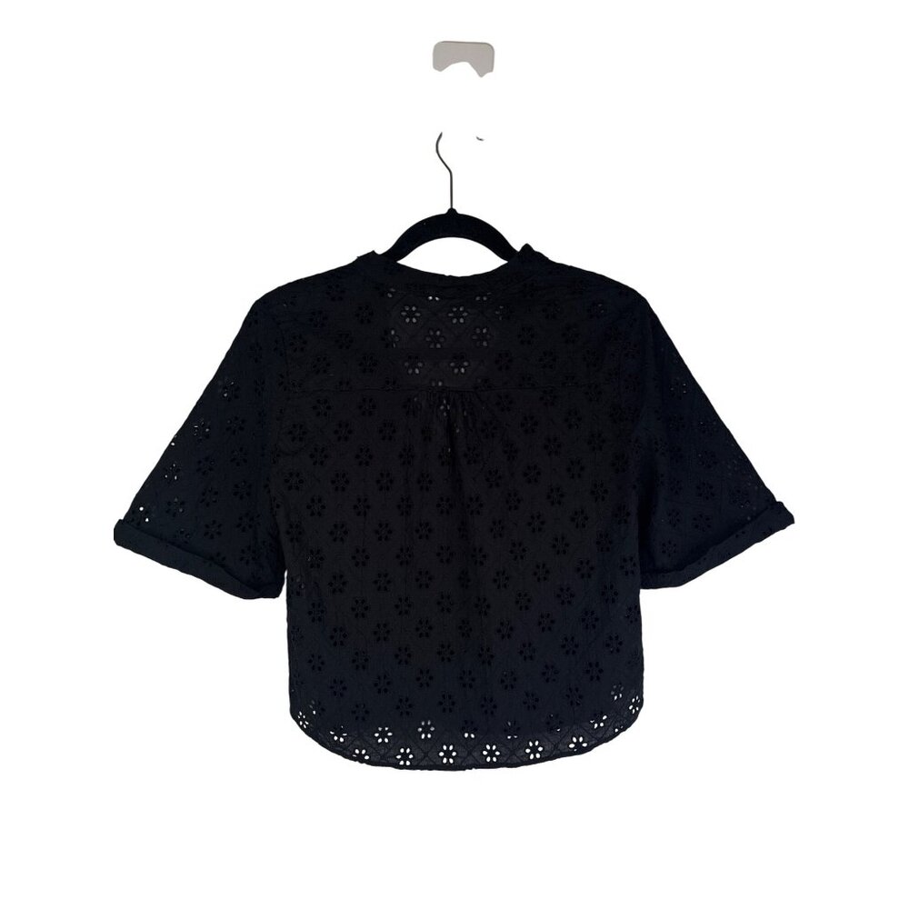 2/$30 ZARA Small Black Eyelet Button-Down Cropped Blouse Short Sleeve - Picture 9 of 14